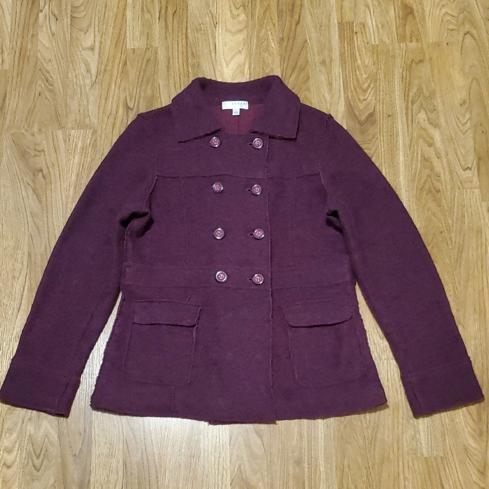 Kenar Double-Breasted Wool Blend Jacket Peacoat Womens Size L Maroon